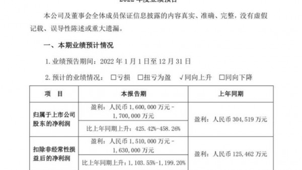 同比425% 比亚迪预计2022年净利超160亿