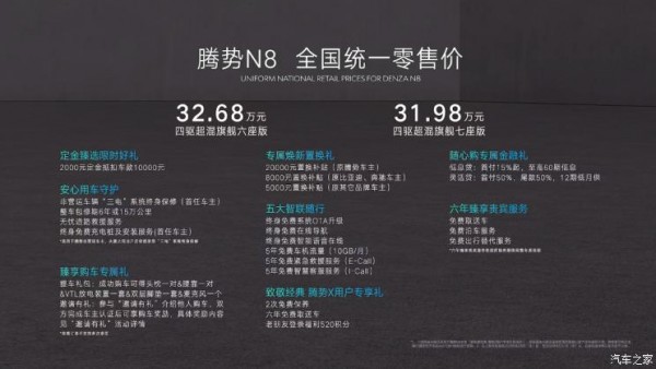 售31.98-32.68万元 腾势N8正式上市