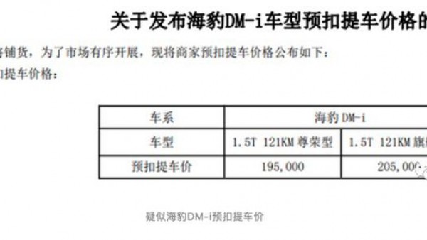 19.50万？曝比亚迪海豹DM-i预扣提车价