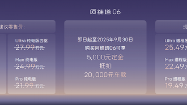 2025成都车展:限时19.49万起 增程搭载45度电池 新款阿维塔06上市
