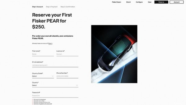 售2.99万美元起 Fisker PEAR接受预定