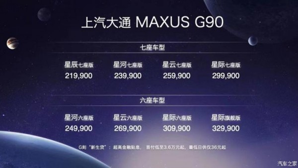 售价21.99万起 上汽大通MAXUS G90上市