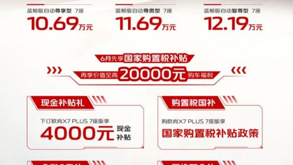10.69万起 长安欧尚X7 PLUS 7座版上市